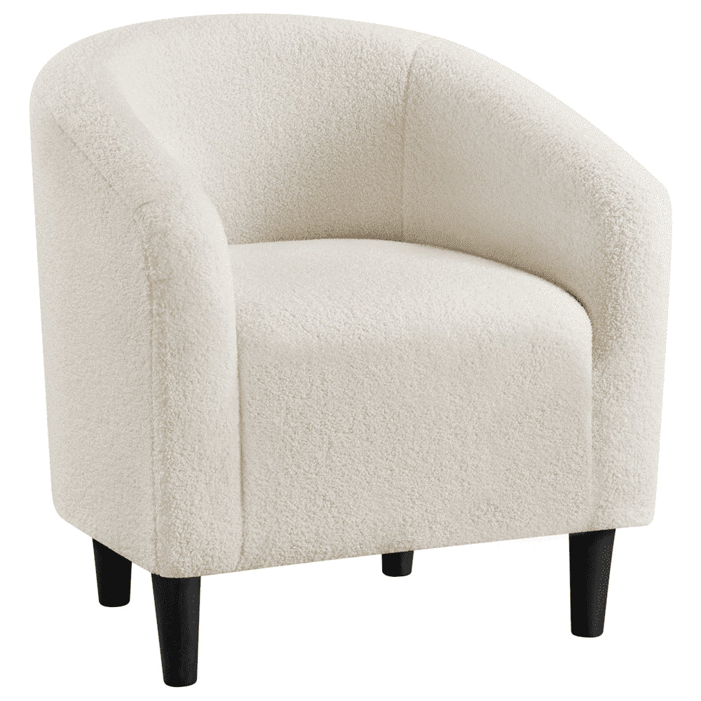 Upholstered Club Chair Boucle Accent Barrel Chair, Ivory