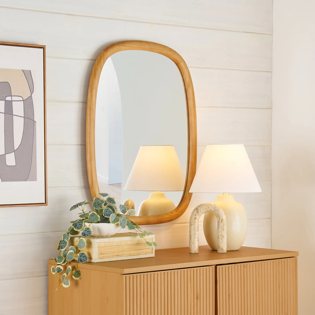 Soft Organic Wood Frame Wall Mirror, 24X30 Inch, Natural