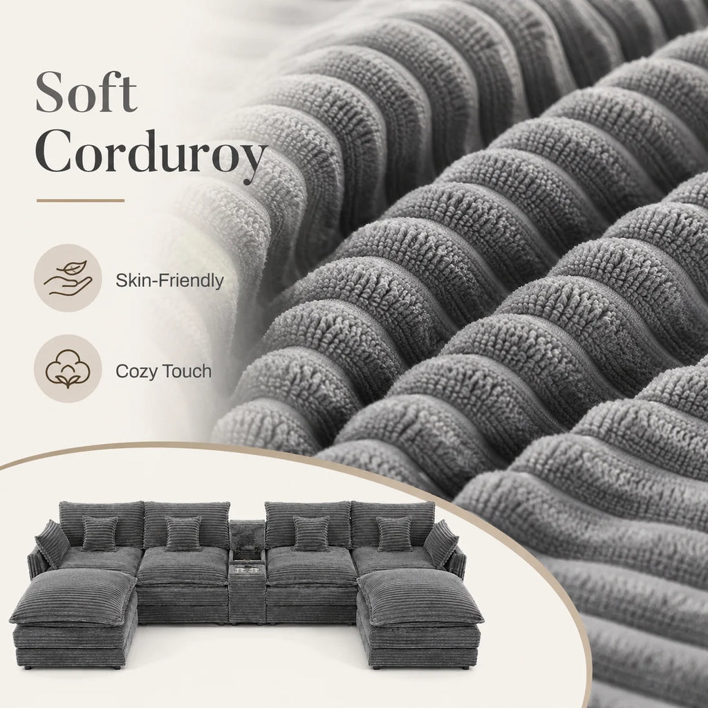 141" 7-Piece U-Shaped Sofa Set, Modular Sectional with Console, Coffee Table & 6 Pillows, for Large Living Room or Office