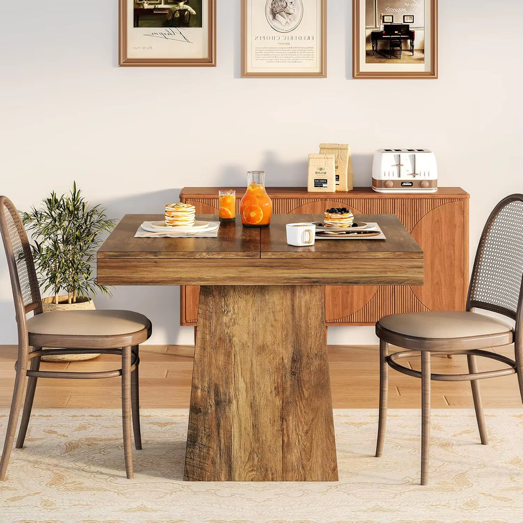 Square Dining Table for 4, 31.5-Inch Kitchen Table Small Dinner Table with Sturdy Pedestal Base, Farmhouse Dining Roo