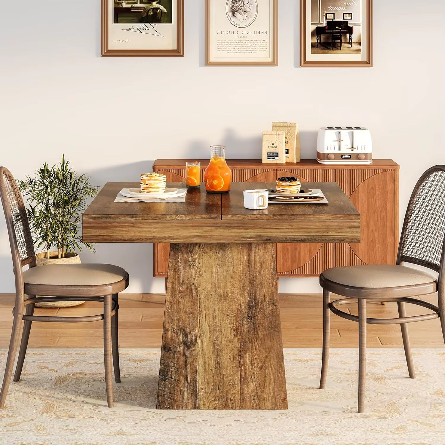 Square Dining Table for 4, 31.5-Inch Kitchen Table Small Dinner Table with Sturdy Pedestal Base, Farmhouse Dining Roo