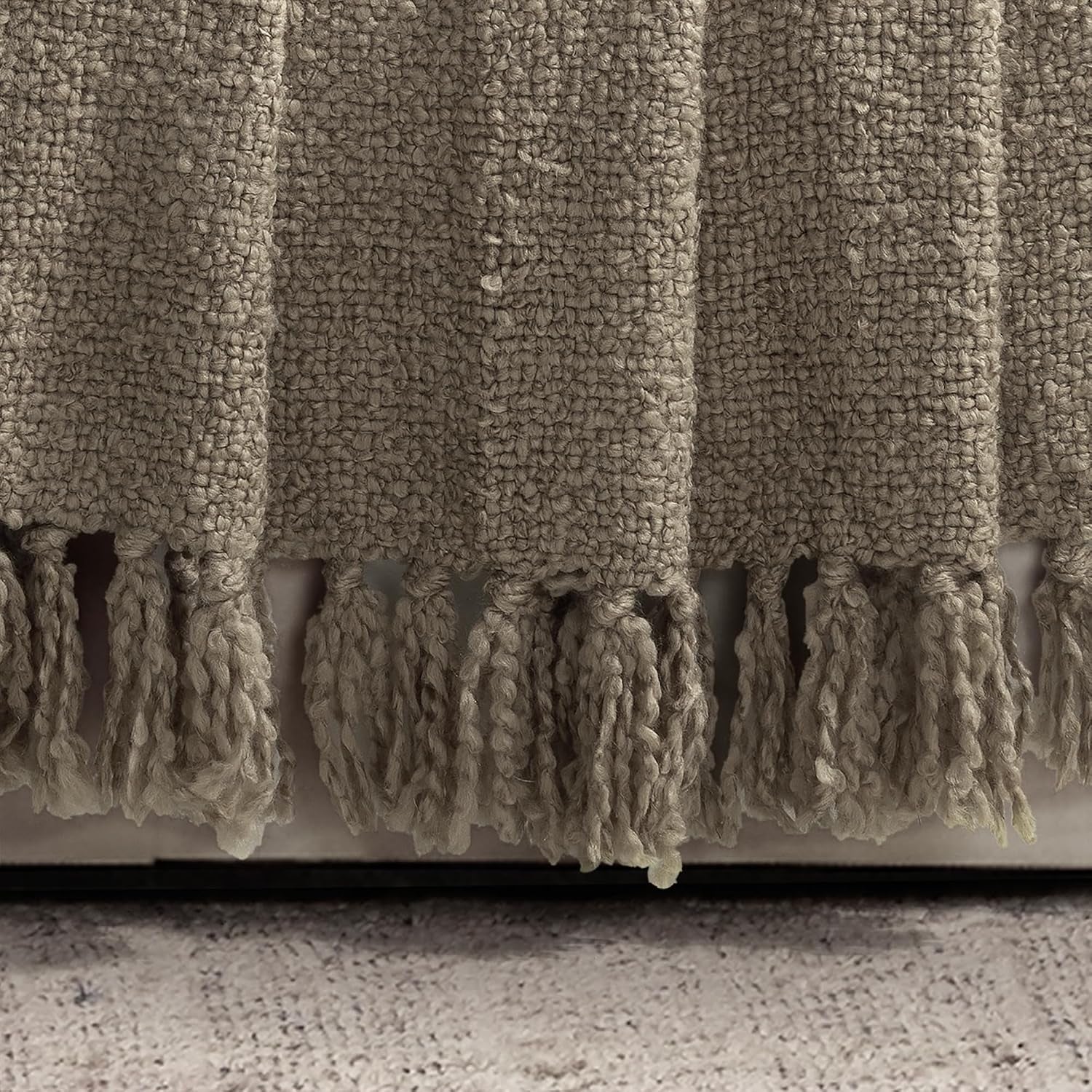 Tulum Boucle Textured Woven Fringed Throw Blanket Single 50" W X 60" L Neutral - Soft Cozy Blanket for Bed, Couch or Chair - Modern Boho Home Decor