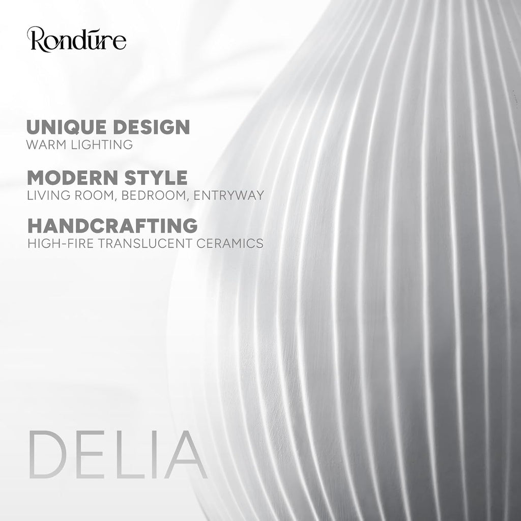 Modern Ceramic Decorative Table Lamp Living Room Bedroom Bedside | Handcrafted Unique Warm Ambient Lighting Lamp, Accent White Translucent Ceramic Shade, Fully Dimmable, Corded, Bulb Included