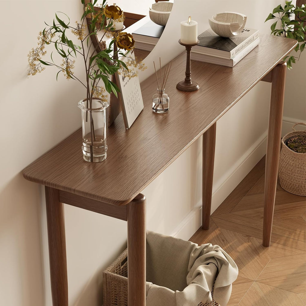 Wood Console Table Walnut Entryway Table, Thin Console Table, Sofa Tables for Living Room (47.2'')