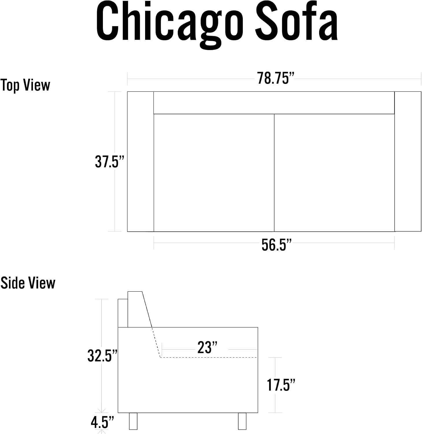 Chicago Genuine Leather Sofa, Dark Grey 79"