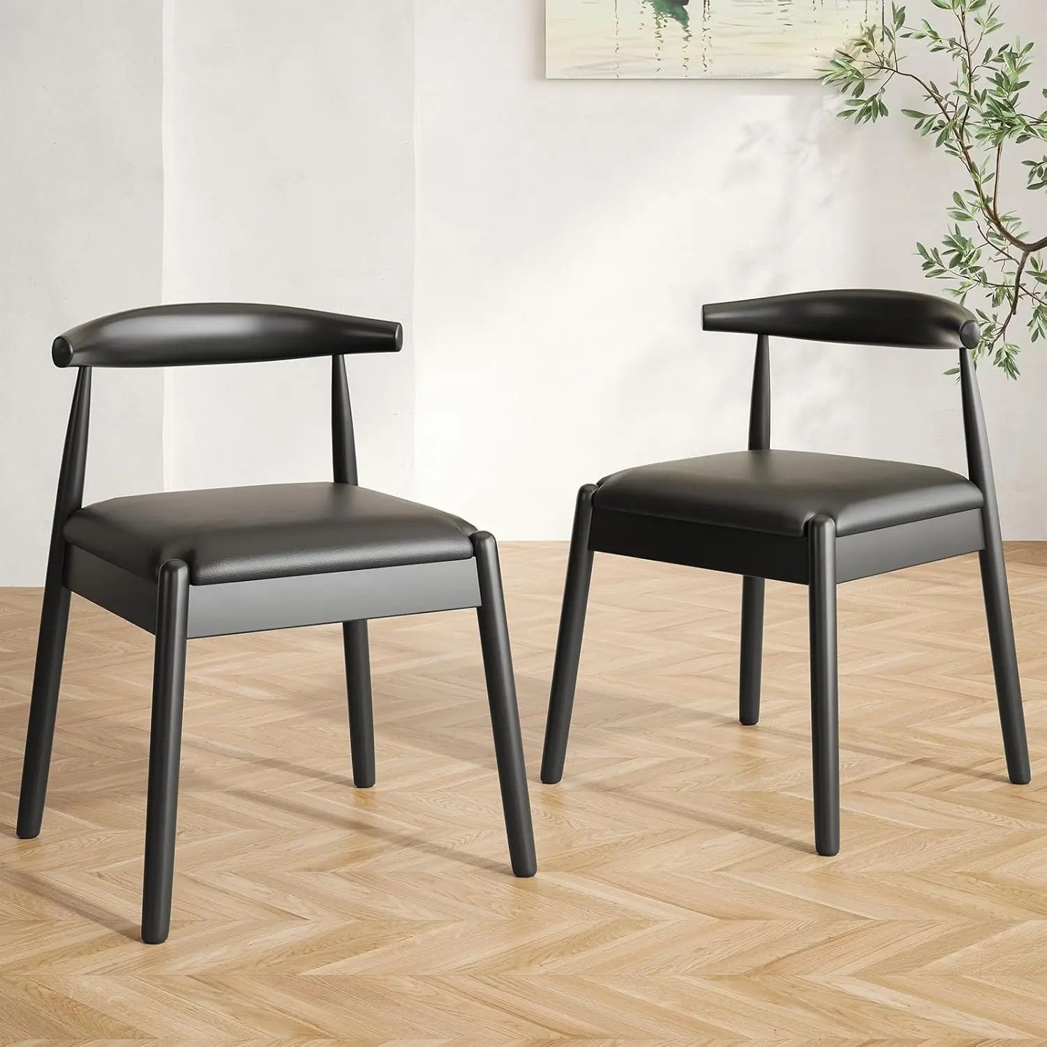 Dining Chairs Set of 2, Mid-Century Modern Kitchen & Dining Room Chairs with Solid Wood Legs, for Home