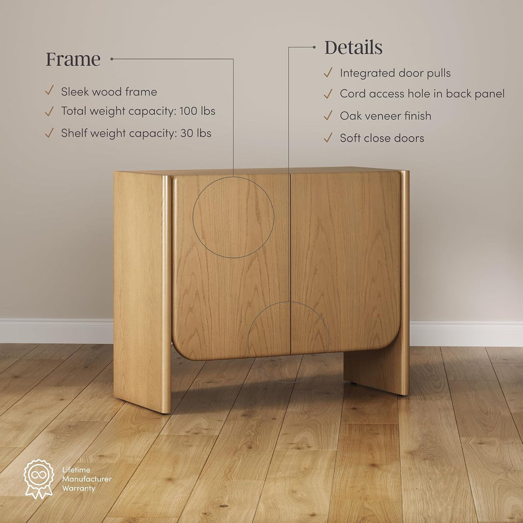 Nathan James Jacala Mid Century Modern Media Console Cabinet or TV Stand, Entryway Storage Cabinet with Doors and Wood Frame, Raw Oak, Set of 2