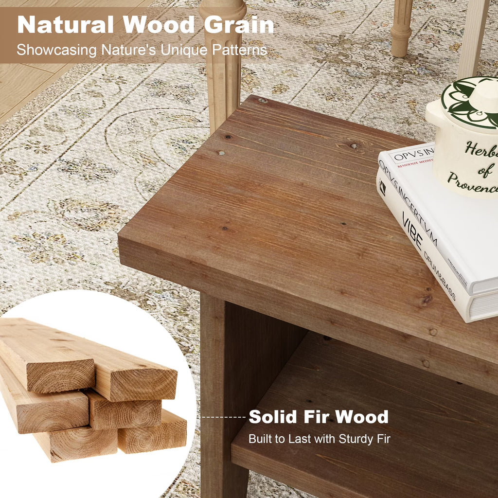 31.5'' Farmhouse Solid Wood Entryway Bench, Small Shoe Bench with Shelf for Indoor Bedroom