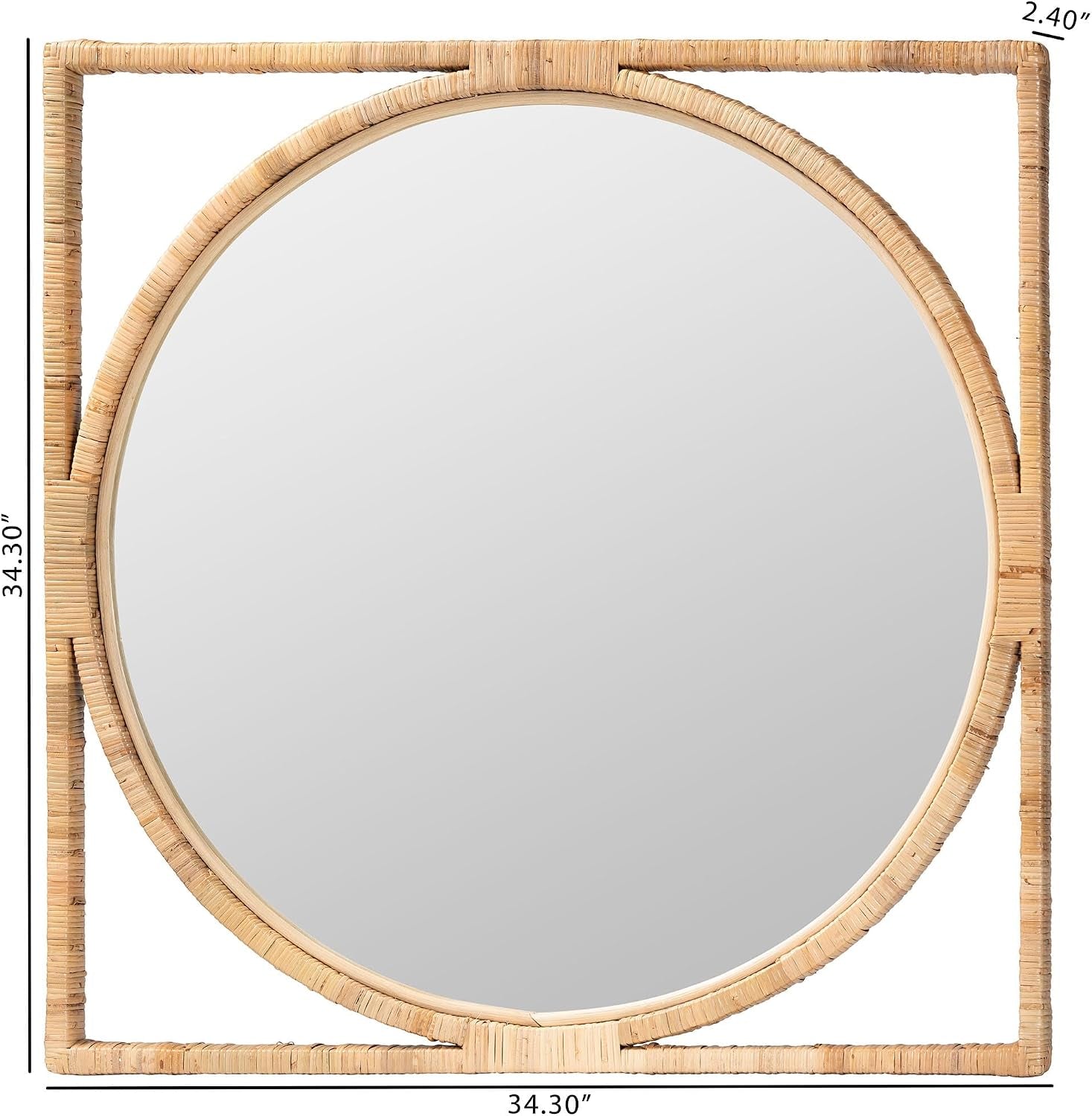 Bayan Japandi Natural Rattan Wall Mirror