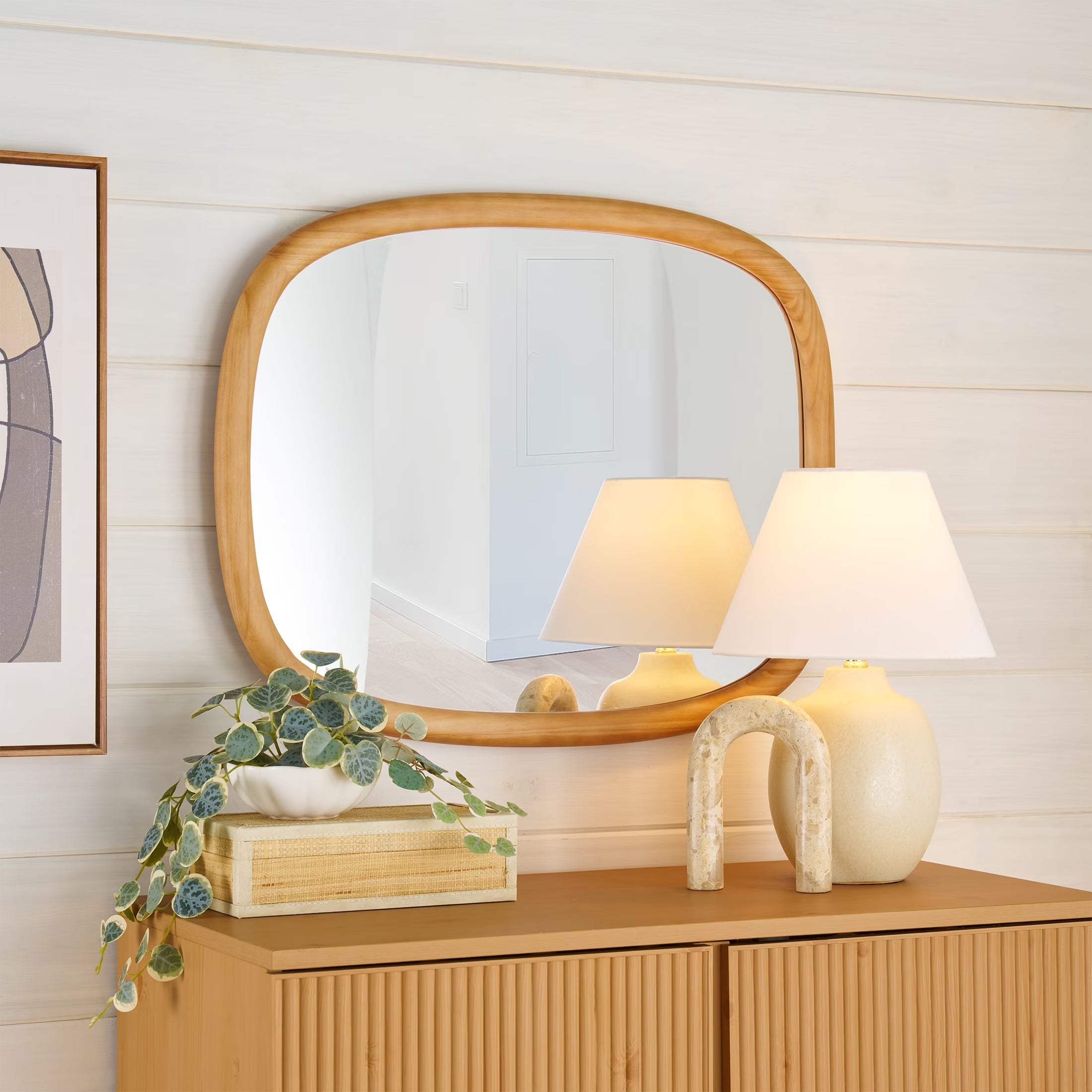 Soft Organic Wood Frame Wall Mirror, 24X30 Inch, Natural