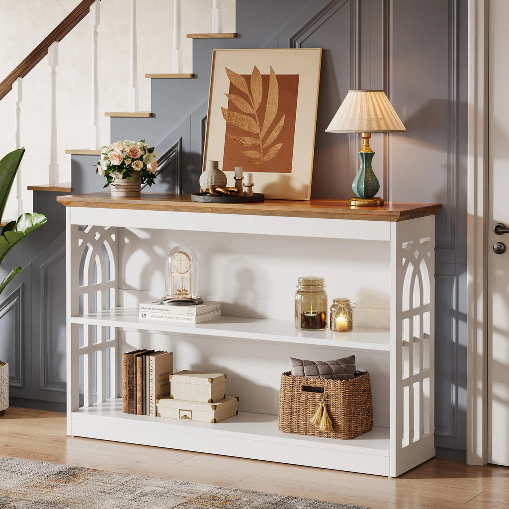 Modern Console Table for Entryway, 41.34-Inch White Sofa Table behind the Couch with 3-Tier Storage, Narrow Hallway Furniture for Living Room