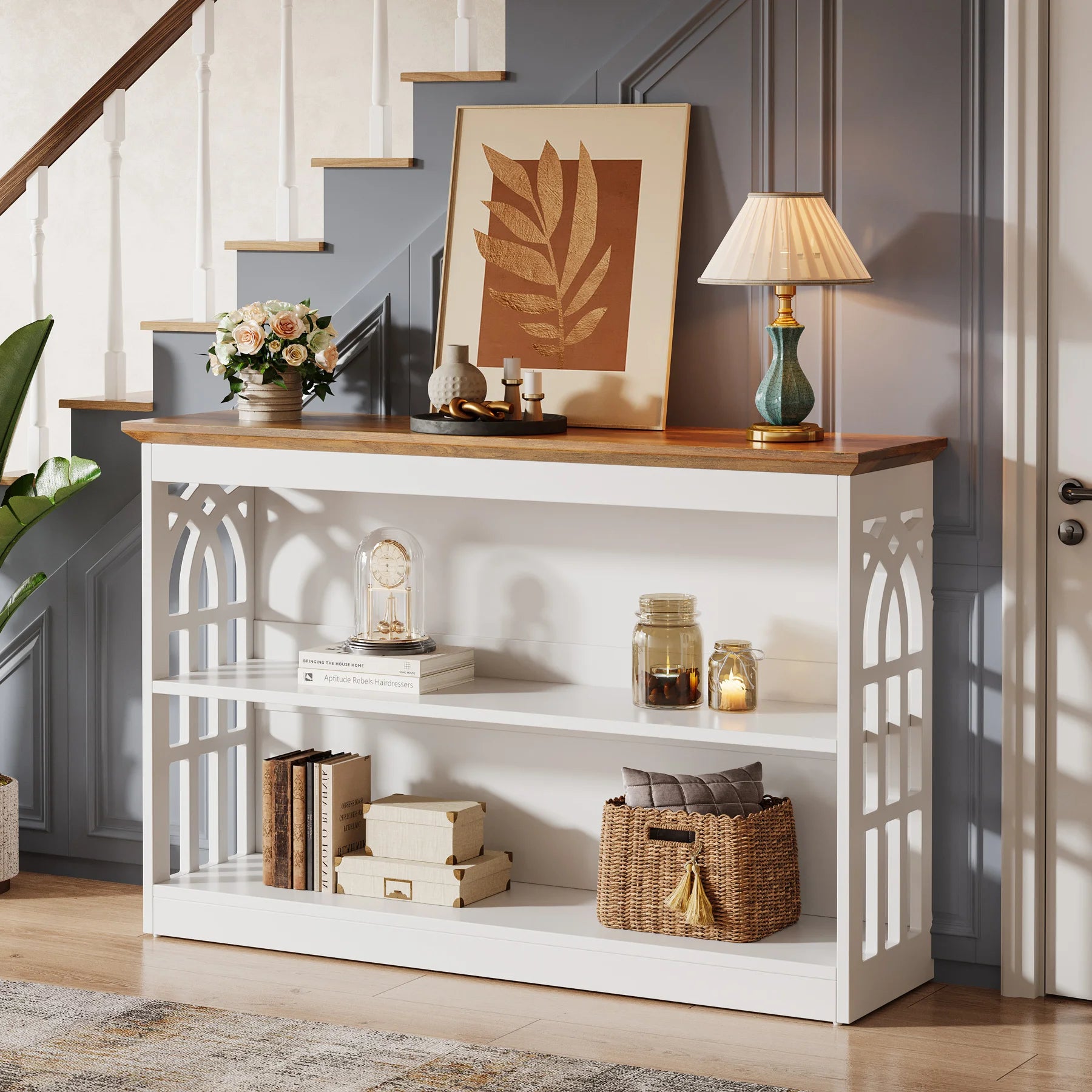 Modern Console Table for Entryway, 41.34-Inch White Sofa Table behind the Couch with 3-Tier Storage, Narrow Hallway Furniture for Living Room