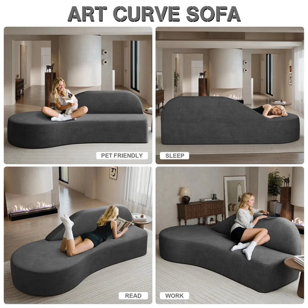 91" Modern Cloud Sofa Curved Boneless Couch Deep Seat Sofa for Living Room Bedroom, Chenille, Dark Gray