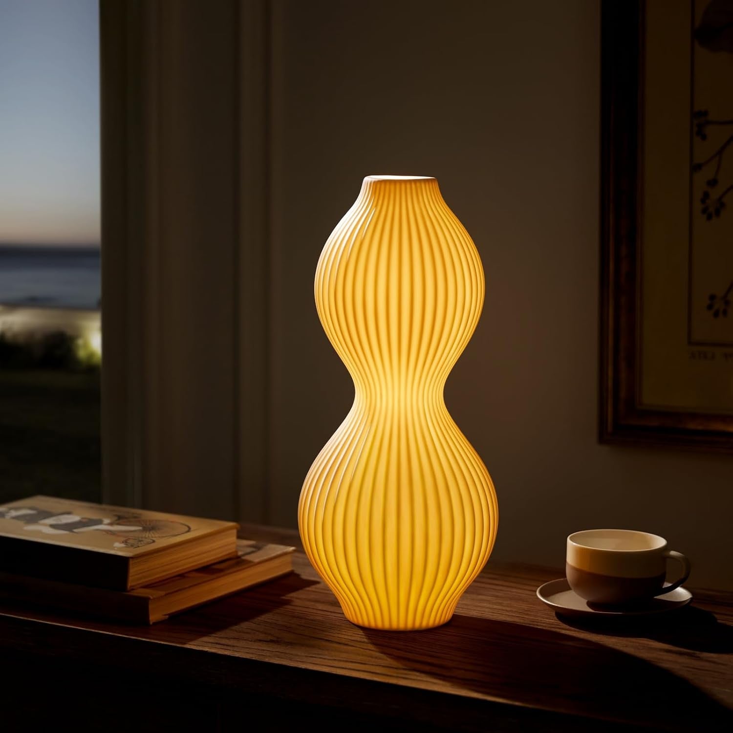 Modern Ceramic Decorative Table Lamp Living Room Bedroom Bedside | Handcrafted Unique Warm Ambient Lighting Lamp, Accent White Translucent Ceramic Shade, Fully Dimmable, Corded, Bulb Included