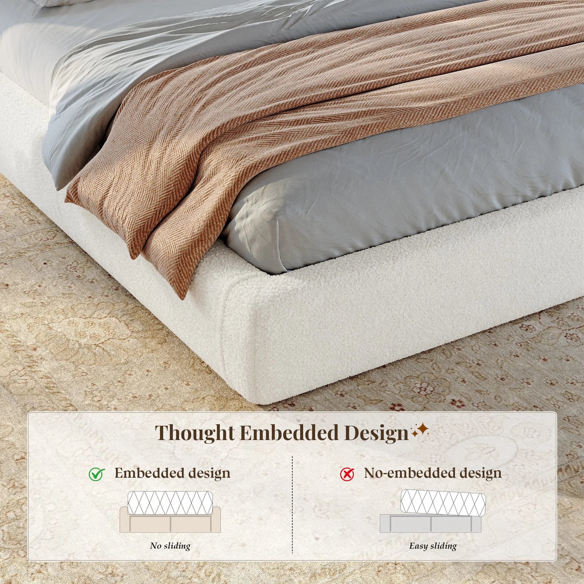 Boucle upholstered cloud bed frame