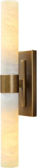 Natural Alabaster Wall Sconce, Brass Wall Sconce, Modern Bronze Marble Sconce, Rust Resistant Vintage Indoor Vanity Wall Light, Lighting for Bathroom Living Room Dining Room Kitchen Bedroom Hallway