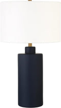 Carlina 25" Tall Ceramic Table Lamp with Fabric Shade in Matte Navy/White | Ceramic Base and Soft Fabric Shade Bring Timeless Style and Ambient Lighting to Living Rooms. Bedrooms, or Offices