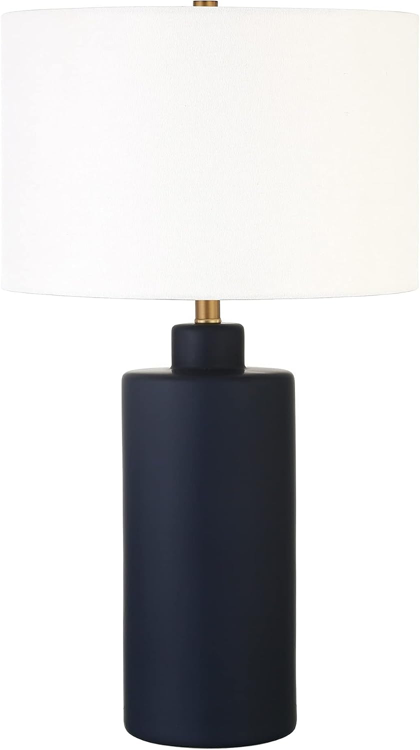 Carlina 25" Tall Ceramic Table Lamp with Fabric Shade in Matte Navy/White | Ceramic Base and Soft Fabric Shade Bring Timeless Style and Ambient Lighting to Living Rooms. Bedrooms, or Offices