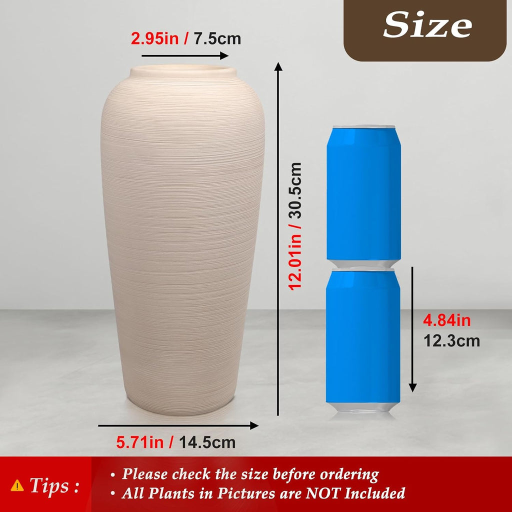 Tall Ceramic Vase 12 Inch Neutral Textured Vase,Cream Vase for Home Decor | Farmhouse Tall Ceramic Flower Vase for Dining Table,Living Room,Kitchen,Bedroom,Entryway,Christmas Gift