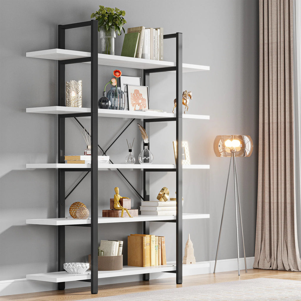 5-Tier Bookshelf, Vintage Industrial Style Bookcase 72 H X 12 W X 47L Inches