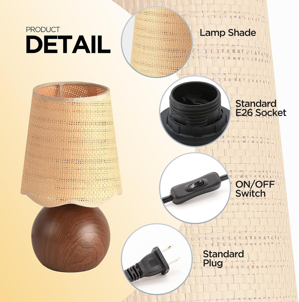 Woven rattan bedside table lamp