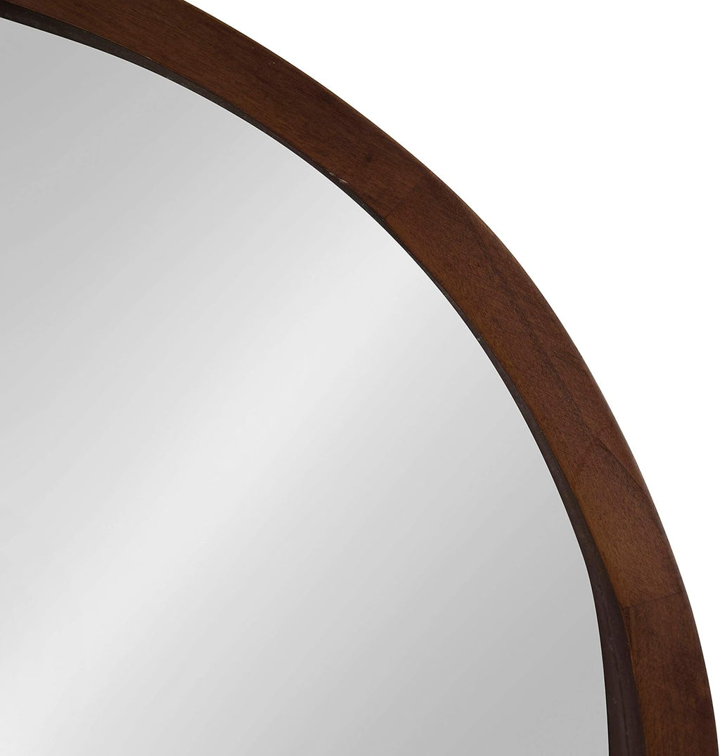 Hutton round Decorative Modern Wood Frame Wall Mirror, 22 Inch Diameter, Walnut Finish