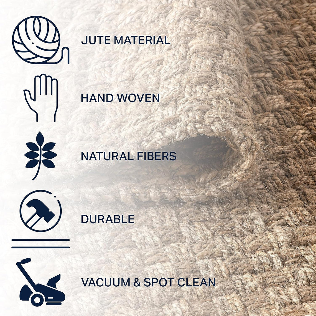 Estera Hand Woven Boucle Chunky Jute Natural Indoor Area Rug, 8X10, Bohemian, Transitional, Easy-Cleaning for Living Room, Bedroom, Kitchen, Pet Friendly, Non-Shedding (NFR102A-8)