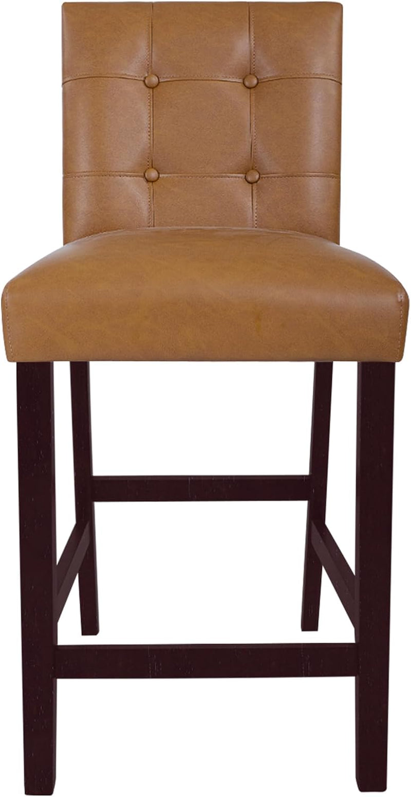 Button Tufted Counter Stool, 24-Inch, Carmel Faux Leather (Set of 2)