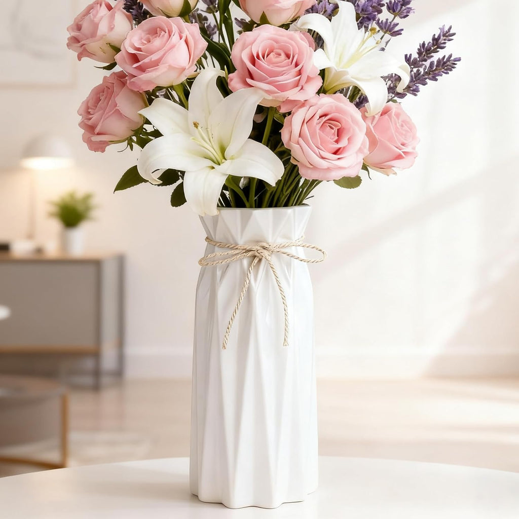 Ceramic Flower Vase Modern Home Decor Vases for Centerpieces White Minimalist Farmhouse 9.5" H X 3.9" W Cute Decorative Vases Flowers Tulip Pampas Grass Vase for Table Bathroom Shelf