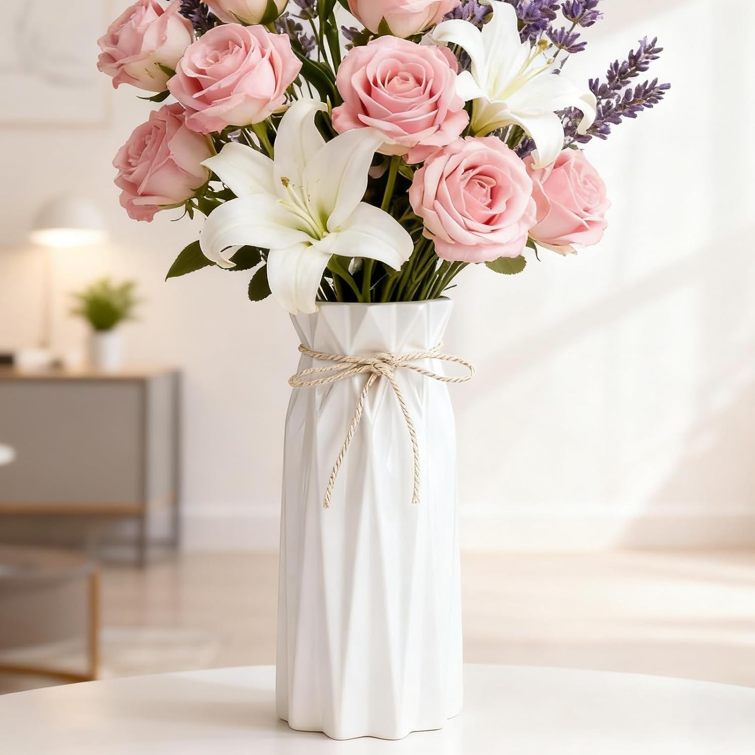Ceramic Flower Vase Modern Home Decor Vases for Centerpieces White Minimalist Farmhouse 9.5" H X 3.9" W Cute Decorative Vases Flowers Tulip Pampas Grass Vase for Table Bathroom Shelf