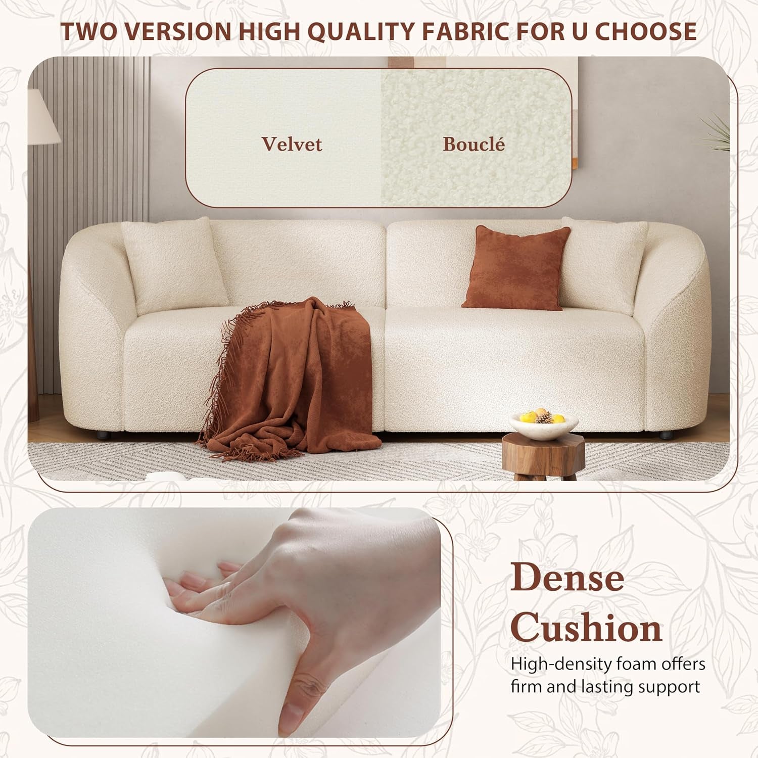 Sabbo 87.50" Boucle Upholstered Couch, Oversized 2 Seater Sofa, Curved Soft Seating Lounge Sofa Chair, Cozy Loveseat with Armrest, Reading Sofa for Living Room Home Rest, Beige