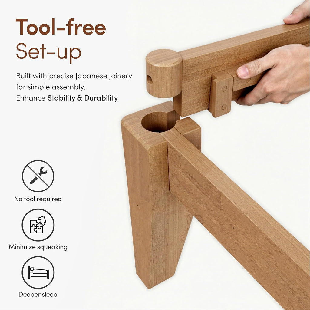Thor Premium Solid Wood Bed Frame King, Japanese Joinery Bed Frame with Wood Slat Support, Platform Bed, No Box Spring Needed, Easy Assembly, Minimalist & Modern Style (Light Brown)