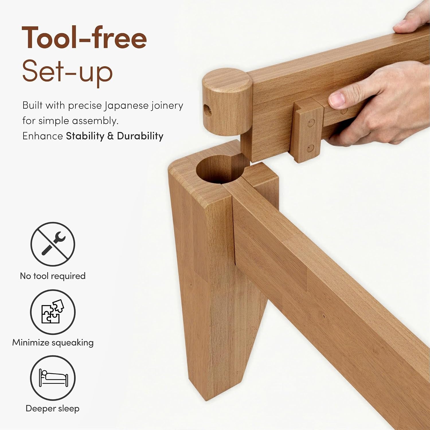 Thor Premium Solid Wood Bed Frame King, Japanese Joinery Bed Frame with Wood Slat Support, Platform Bed, No Box Spring Needed, Easy Assembly, Minimalist & Modern Style (Light Brown)