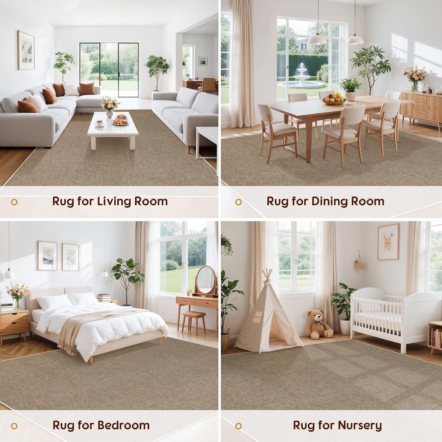 Faux Jute Area Rug Machine Washable Rugs, 8X10 Jute | Soft Area Rugs for Patio， Living Room, Bedroom, Dining Room, Durable, Solid Non Shedding Eco Friendly