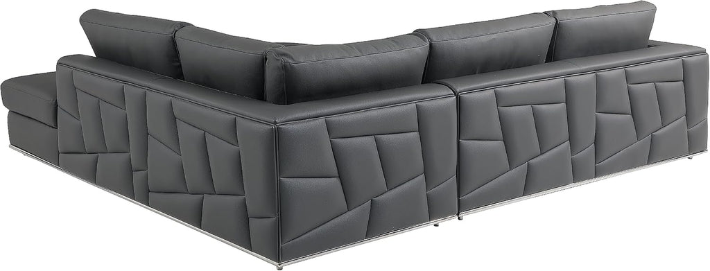 Surton Top Grain Italian Leather Sectional Sofa for Living Room and Home Office, Modern Luxury L-Shaped Couch, Right Arm Facing, 117" W, Dark Gray