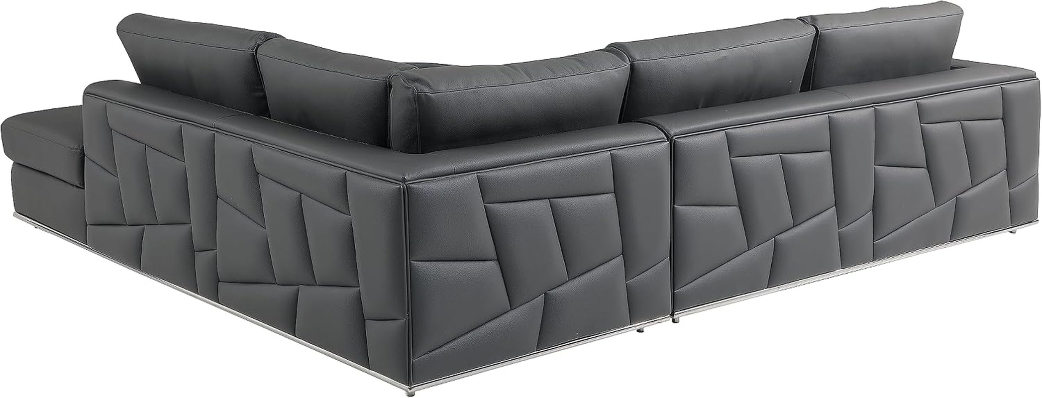 Surton Top Grain Italian Leather Sectional Sofa for Living Room and Home Office, Modern Luxury L-Shaped Couch, Right Arm Facing, 117" W, Dark Gray