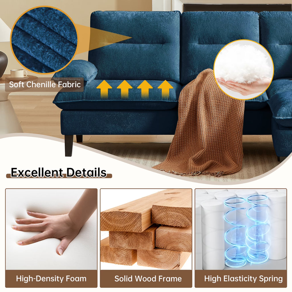Sherpa Sofa, Sectional Sofa, Sleeper Sofa, Sectional Sofa with Footstool, Living Room Sectional Sofasofascouch, Black