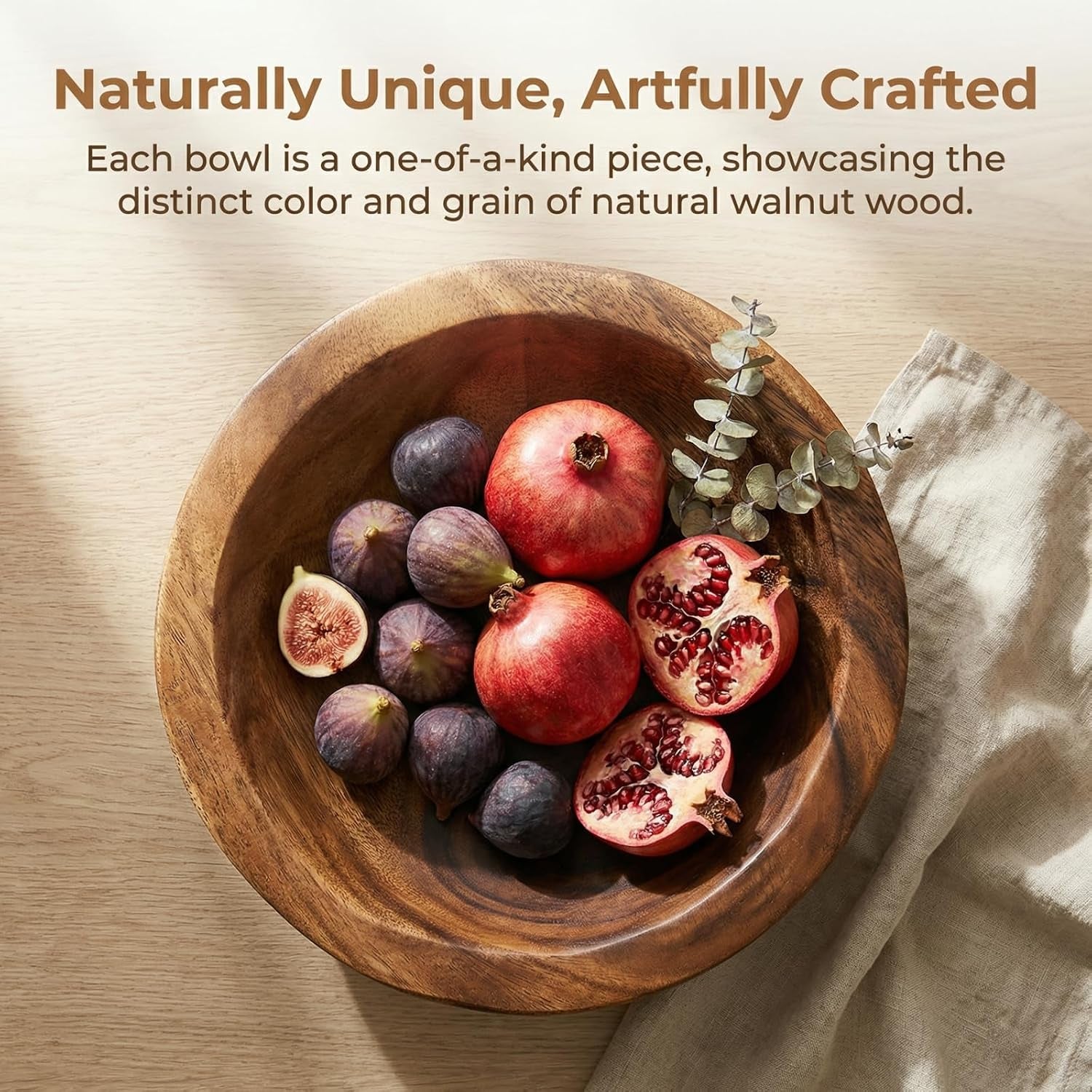 Wooden Decorative Bowl, Wood round Serving Bowl, Walnut Tray Dish Kitchen Dining for Fruits, 9.4" Diameter X 2.5" Height, Seamless
