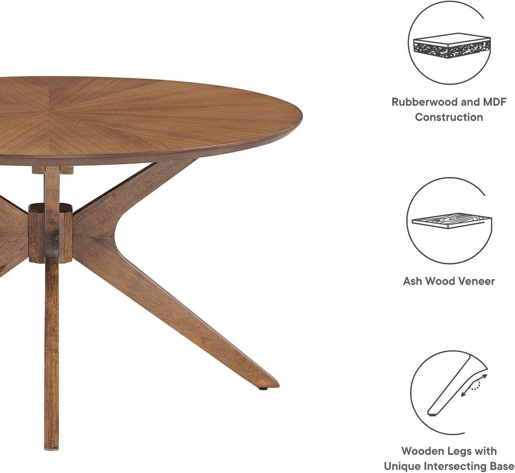 EEI-6557-WAL Crossroads round Wood Coffee Table, Walnut