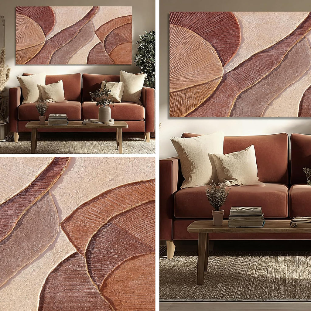 Brown Beige Abstract Wall Art, Hand Painted Oil Painting for Office, Large Textured Horizontal Wall Decor for Living Room Bedroom, 24X48 Inch
