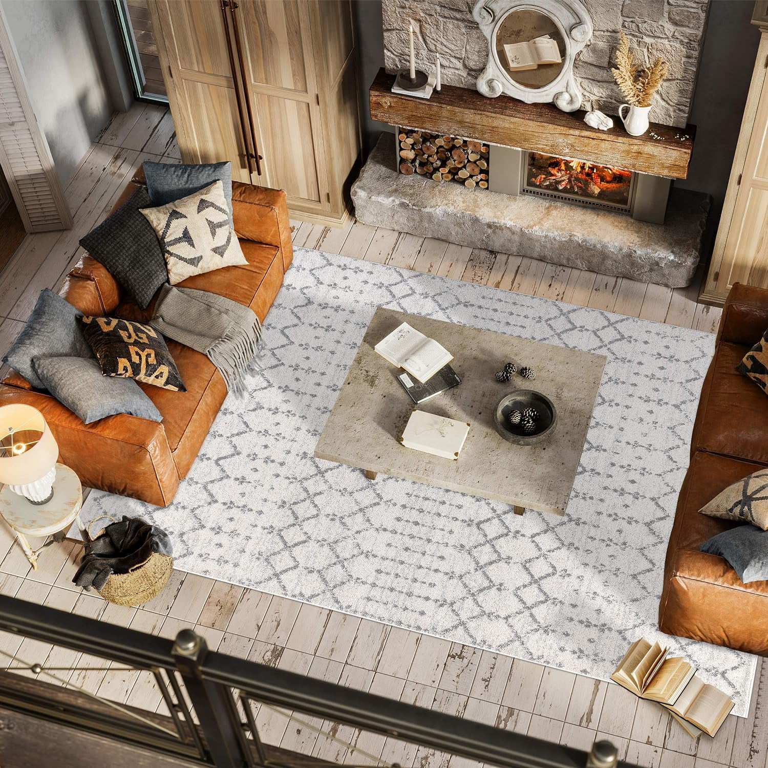 Boho Vintage Diamond Cream/Gray Indoor Area Rug 8X10 Ft, Moroccan Hype for Living Room, Bedroom, Kitchen, Office, Easy-Cleaning, High Traffic, Pet-Friendly, Non-Shedding (MOH101B-8)