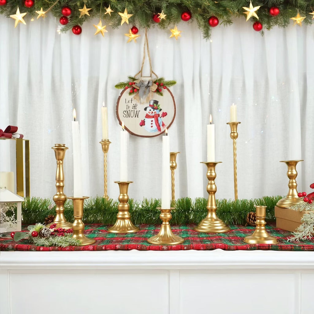 Set of 10 Gold Candlestick Holders, Tall Metal Taper Candle Holder for Candlestick Dinning Table Centerpiece Mantel Decoration