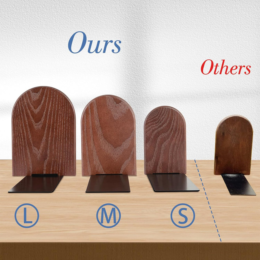 Book Ends, Sturdy Wooden Bookends for Shelves - Heavy Duty Non-Slip Book Organizers, Decorative Bookend Holders for Home Office, Library, Black Wood Universal Economy Bookend, Medium, 1 Pair