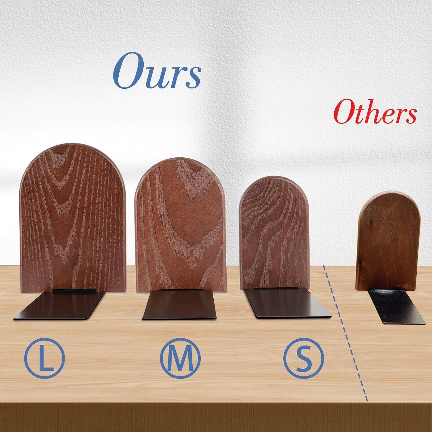 Book Ends, Sturdy Wooden Bookends for Shelves - Heavy Duty Non-Slip Book Organizers, Decorative Bookend Holders for Home Office, Library, Black Wood Universal Economy Bookend, Medium, 1 Pair