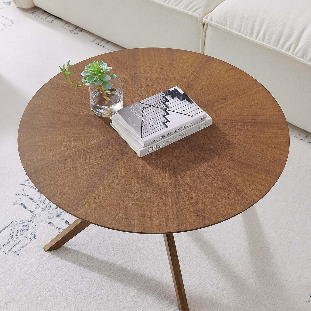 EEI-6557-WAL Crossroads round Wood Coffee Table, Walnut