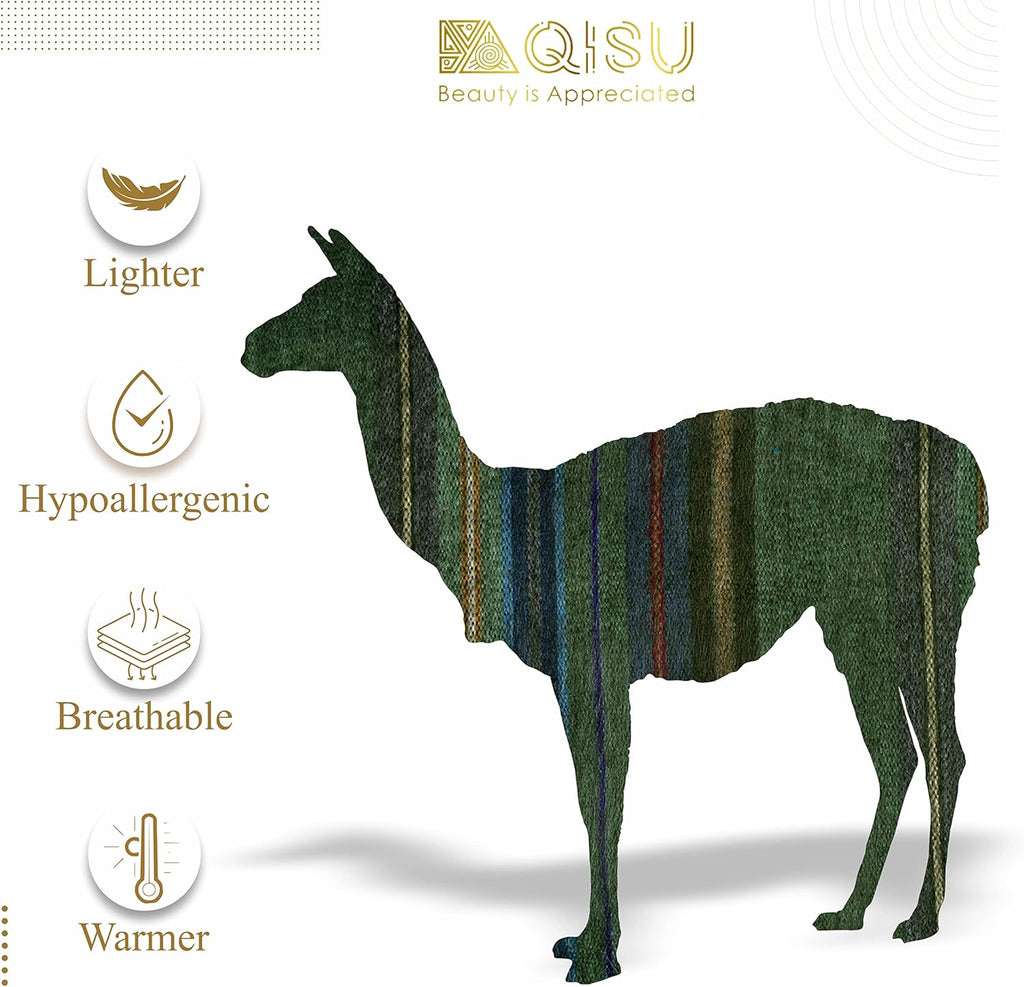 Alpaca Wool Blanket Throw | Large, Beautiful, Warm, Variegated | 85 X 65 Inches | Ultra-Soft, Hypoallergenic and Breathable | Non-Itchy or Scratchy Fabric (Green Variegated)