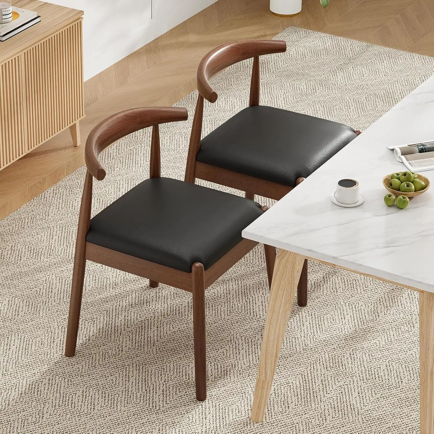 Dining Chairs Set of 2, Mid-Century Modern Kitchen & Dining Room Chairs with Solid Wood Legs, for Home