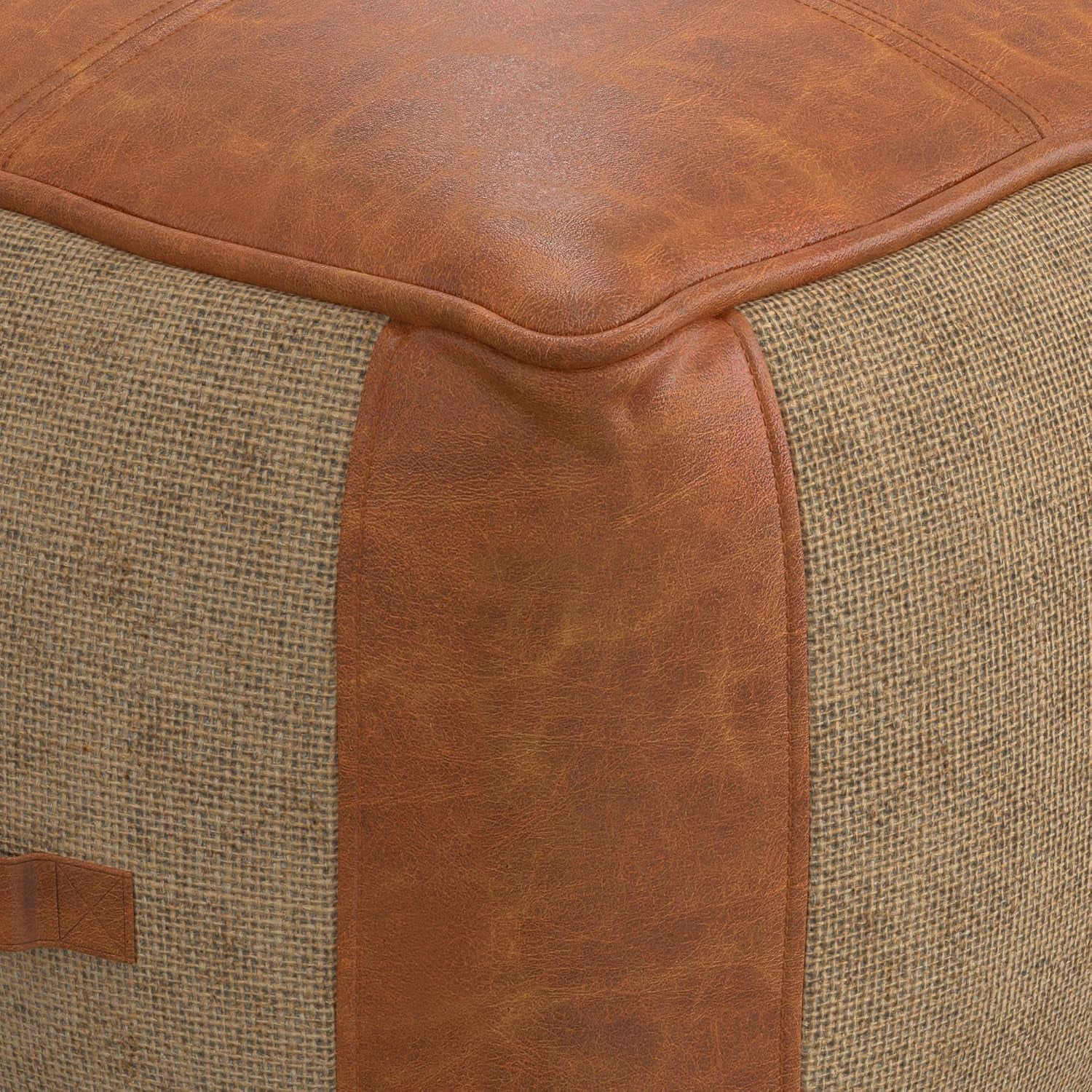 Beatrix 18" Wide Square Pouf in Blue/Beige PET Polyester | Boho Footstool, Extra Seating for Home Living Room or Bedroom or Kids Room with Assembled Design, Assembled; Pouf Ottoman.