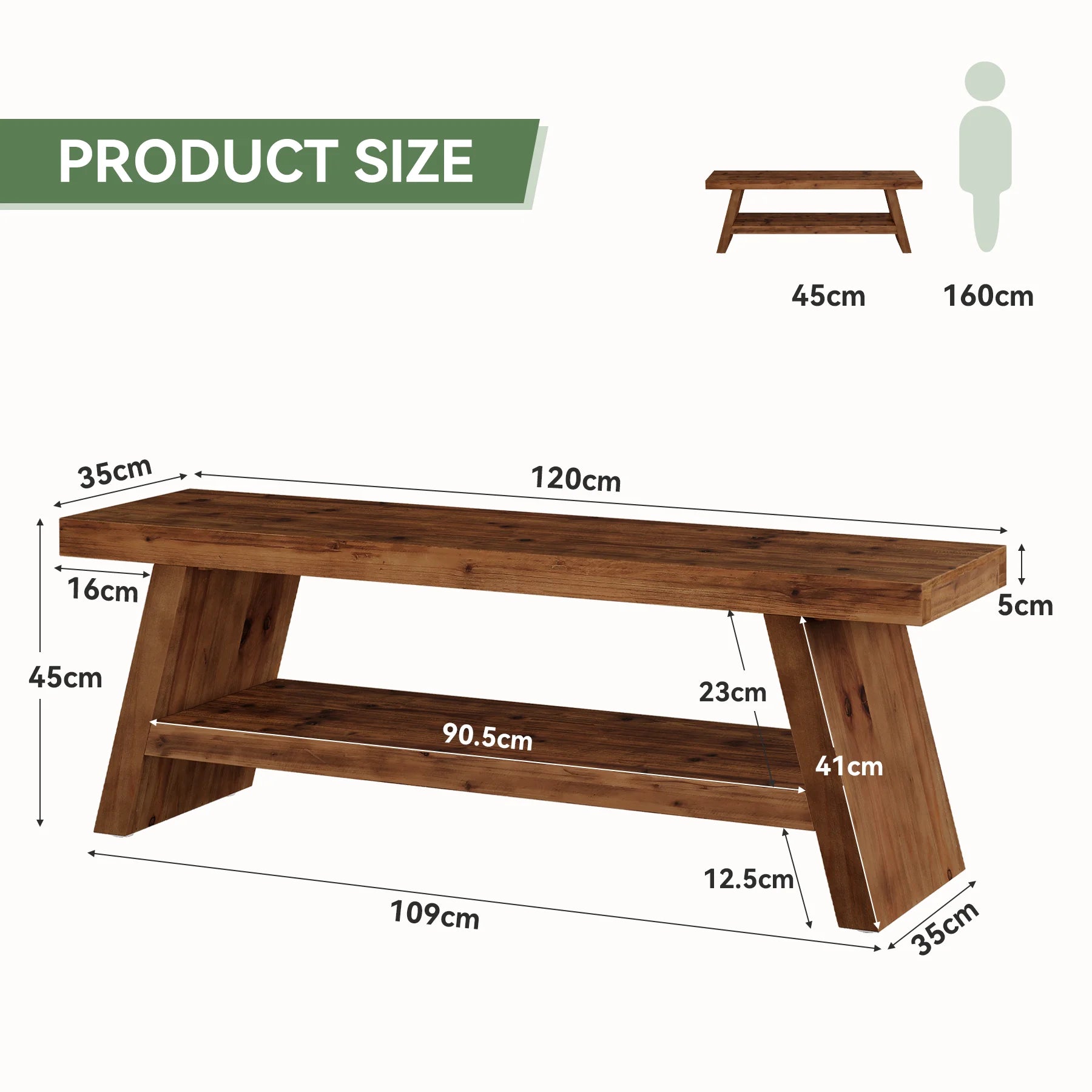 Tribesigns Solid Wood Entryway Bench, 2-Tier Wooden Storage Bench, Farmhouse Indoor Shoe Bench Seat for Entry, Living Room, Dining Room, Bedroom (Brown)