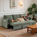 Olive drab corduroy L shaped sleeper sectional